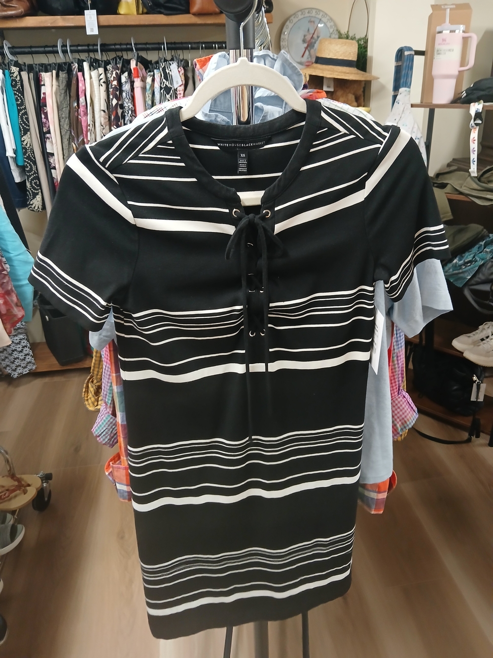 White House Black Market Black and White Lace-Up Dress